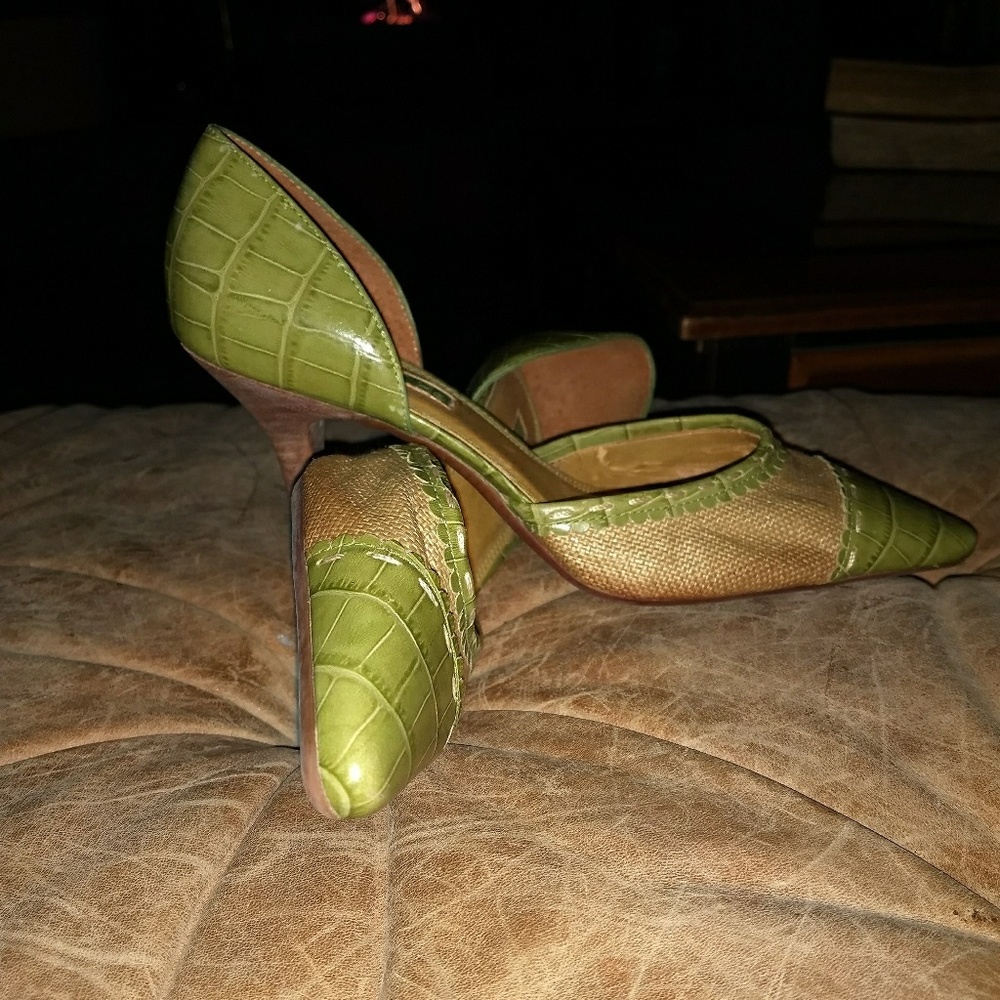 Unisa Sage green  Faux Alligator and Tweed Pumps